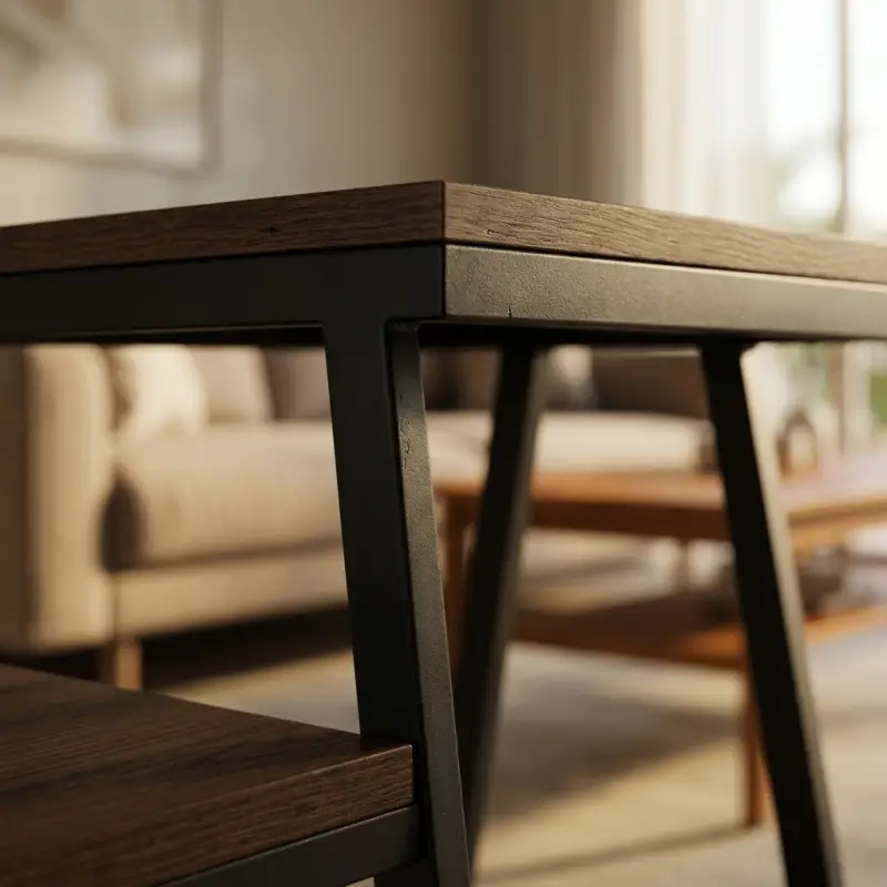 Side Table Rangka A-Frame Kayu dan Besi dengan Rak Penyimpanan [3]
