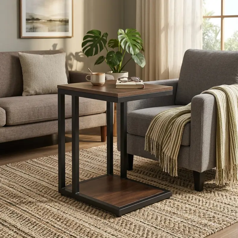 Side Table Rangka Besi Dua Susun Top Kayu Industrial [2]