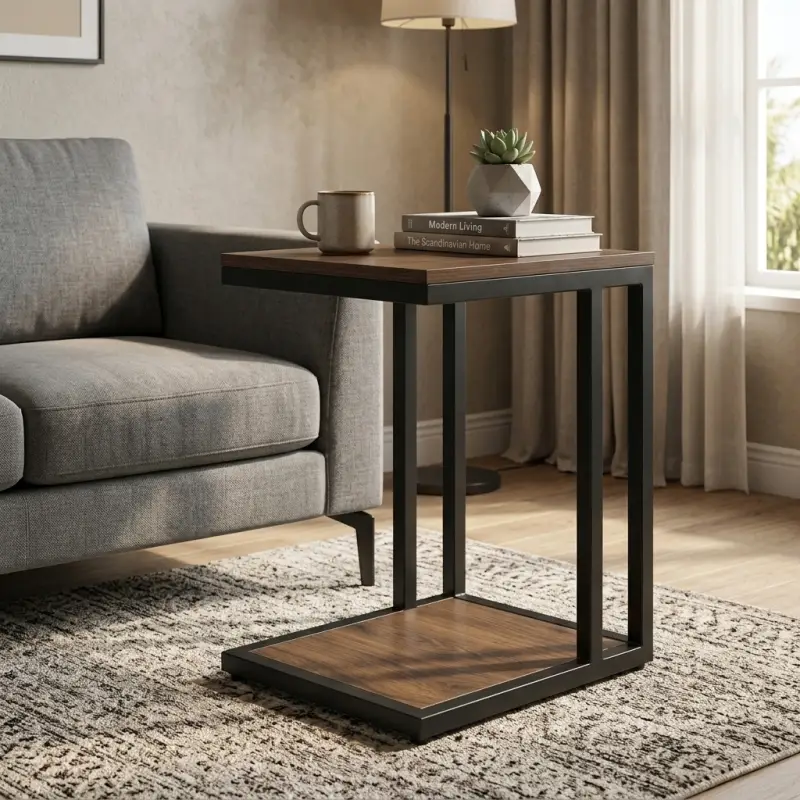 Side Table Rangka Besi Dua Susun Top Kayu Industrial [4]