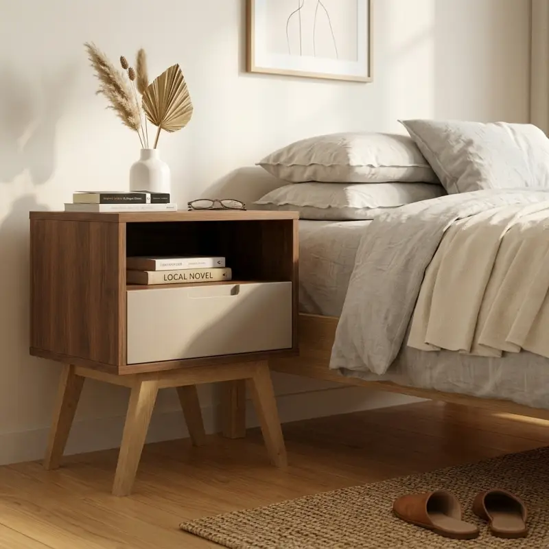 Side Table Scandinavian Walnut 1 Laci Open Shelf [4]