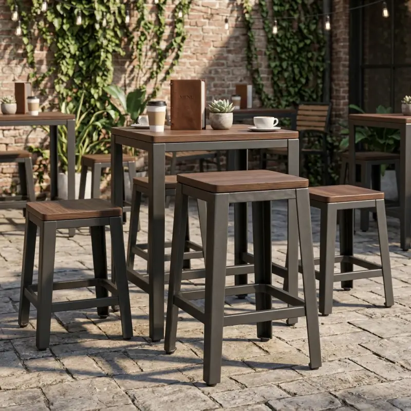 Stool Cafe Kaki Besi Dudukan Kayu Gaya Industrial [5]