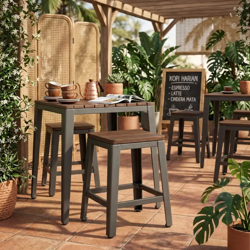 Stool Cafe Kaki Besi Dudukan Kayu Gaya Industrial [6]