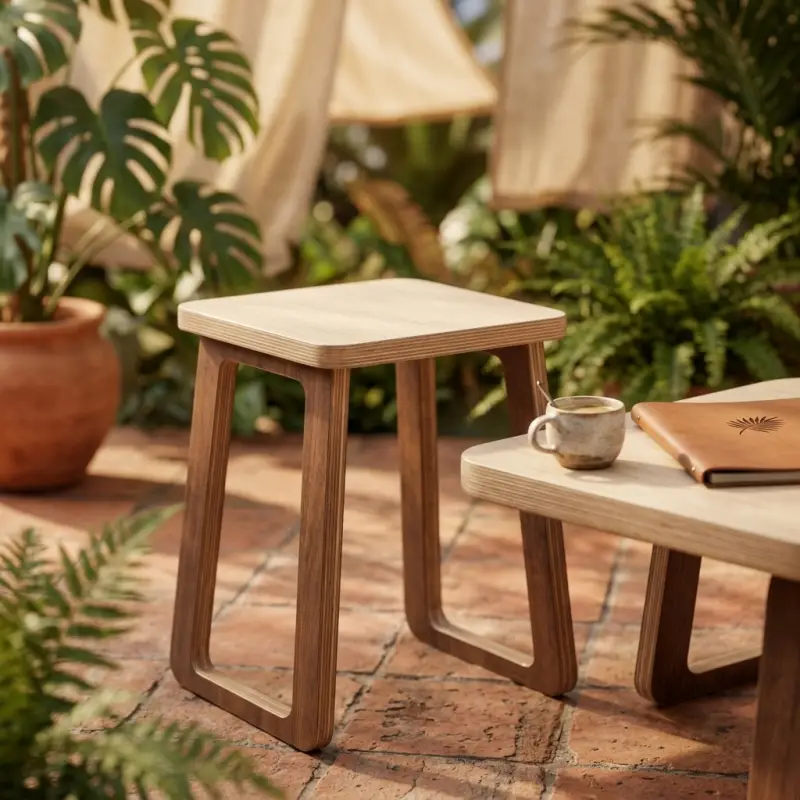 Stool Cafe Plywood Rangka Panel Trapesium [2]