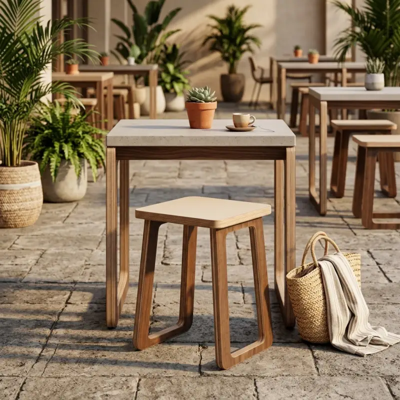 Stool Cafe Plywood Rangka Panel Trapesium [4]