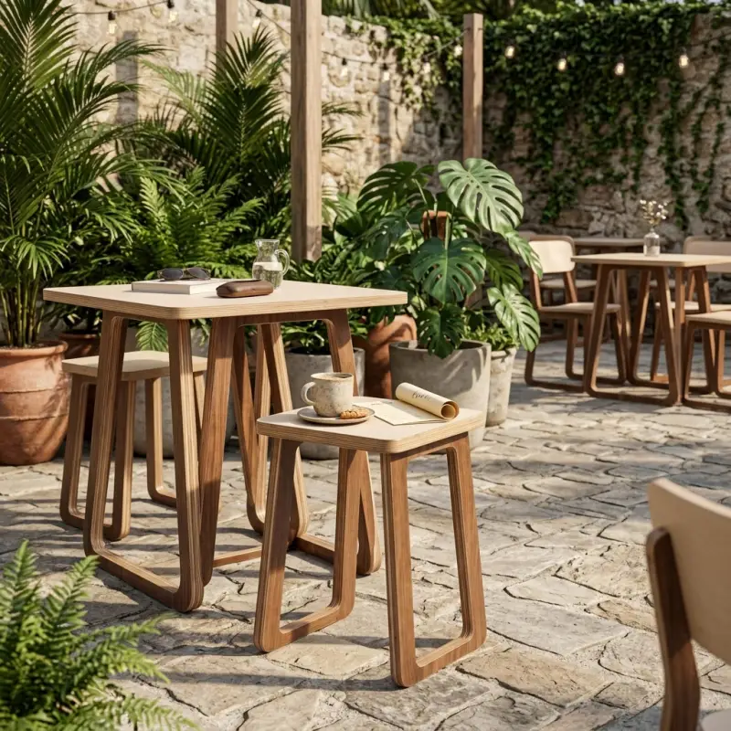 Stool Cafe Plywood Rangka Panel Trapesium [5]