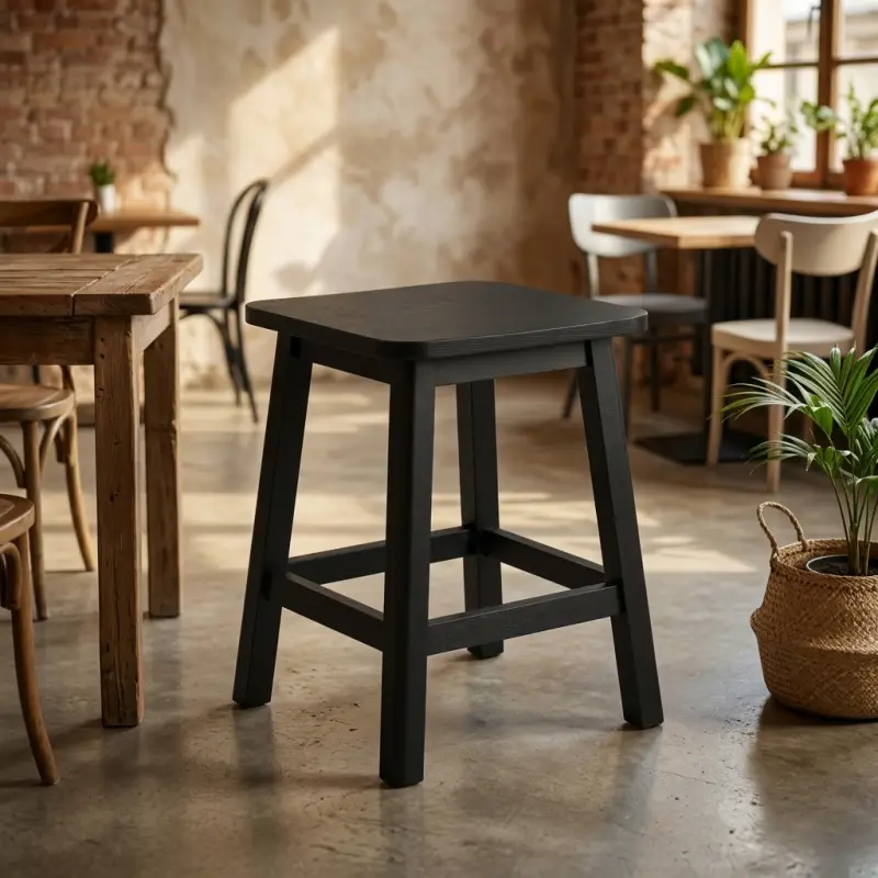 Stool Kayu Solid Cafe Finishing Hitam [2]