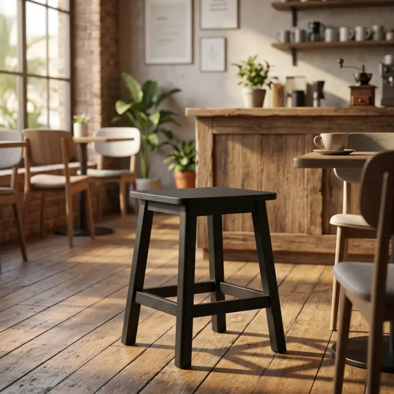 Stool Kayu Solid Cafe Finishing Hitam [5]