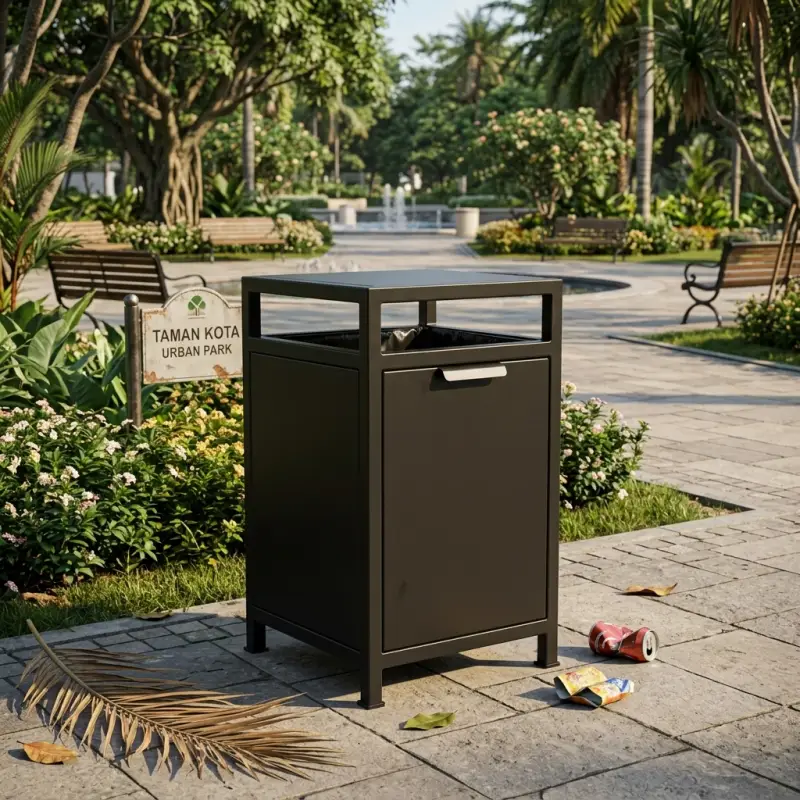 Tempat Sampah Besi Finishing Powder Coat Pintu Depan [2]
