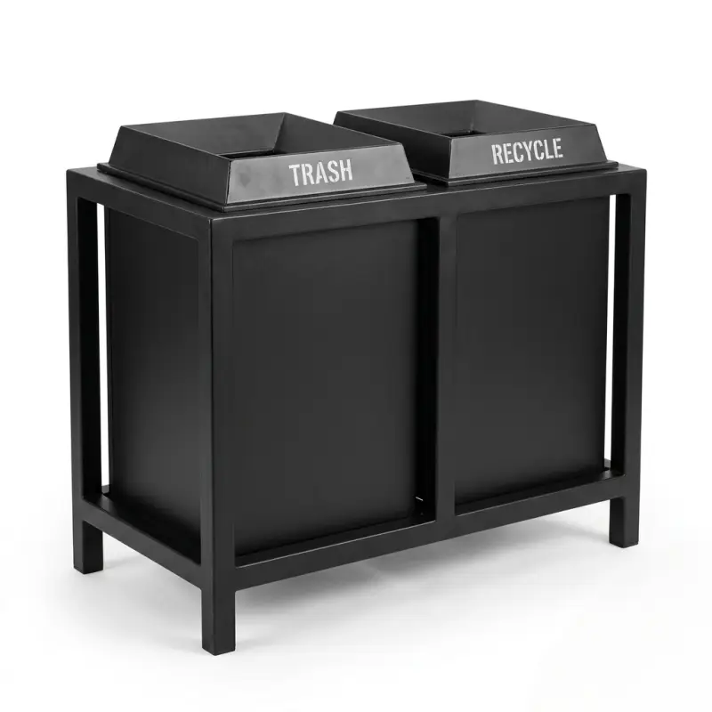 Tempat Sampah Dua Kompartemen Besi Powder Coat Hitam [5]