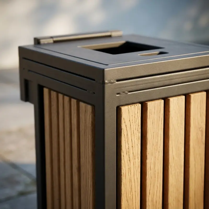 Tempat Sampah Outdoor Rangka Besi Slat Kayu [3]