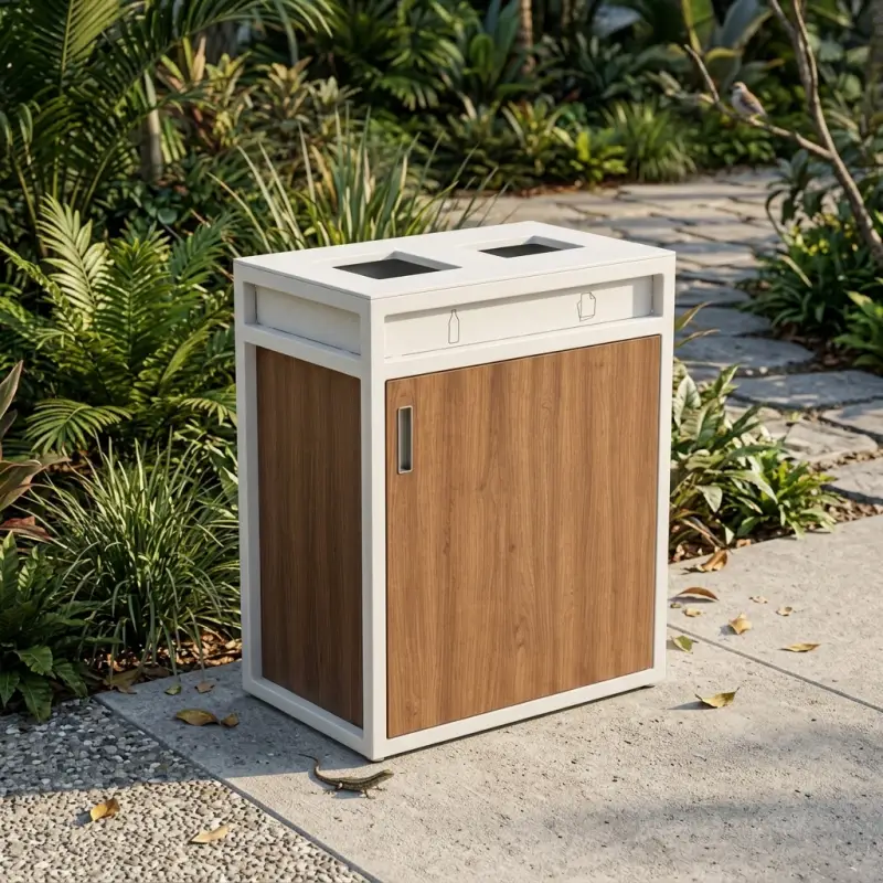 Tempat Sampah Pilah 2 Kompartemen Rangka Besi Panel Kayu [2]