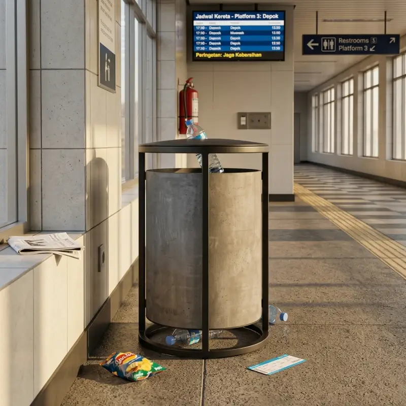 Tempat Sampah Silinder Rangka Besi Finishing Beton [2]