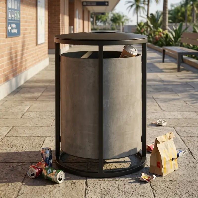 Tempat Sampah Silinder Rangka Besi Finishing Beton [3]