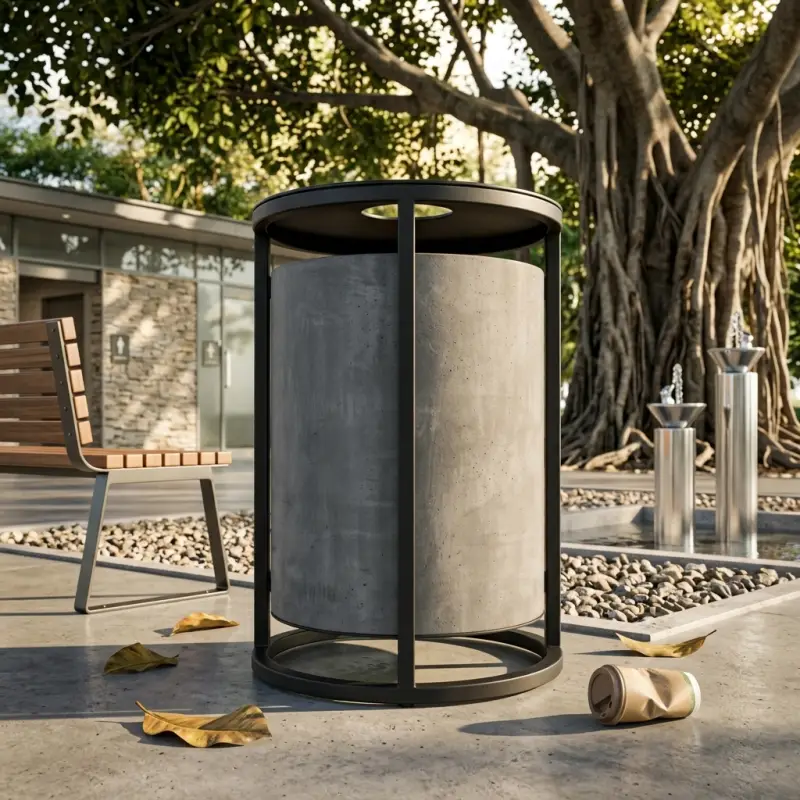Tempat Sampah Silinder Rangka Besi Finishing Beton [5]