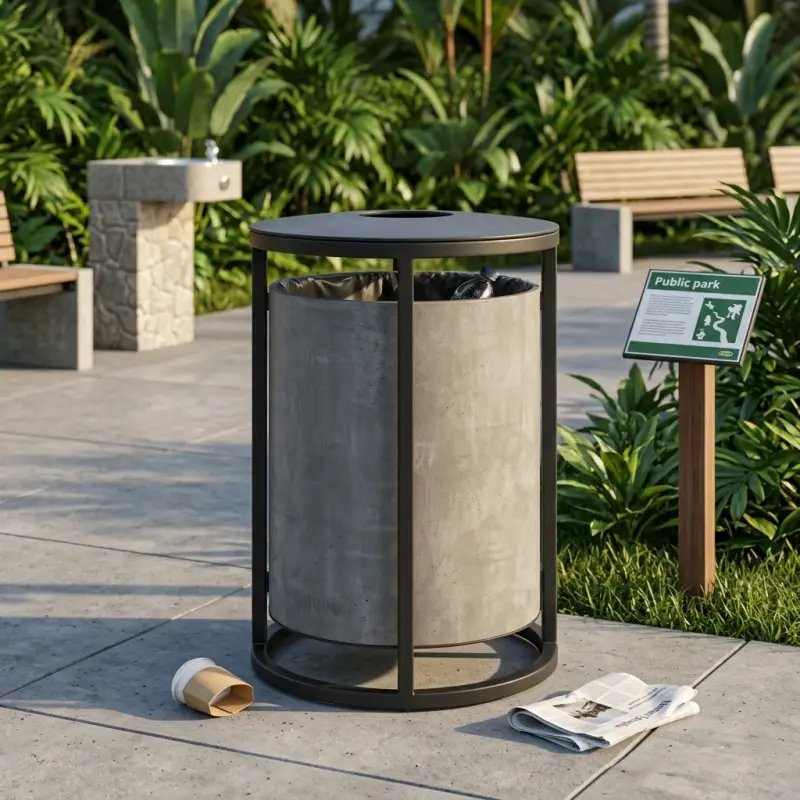 Tempat Sampah Silinder Rangka Besi Finishing Beton [6]