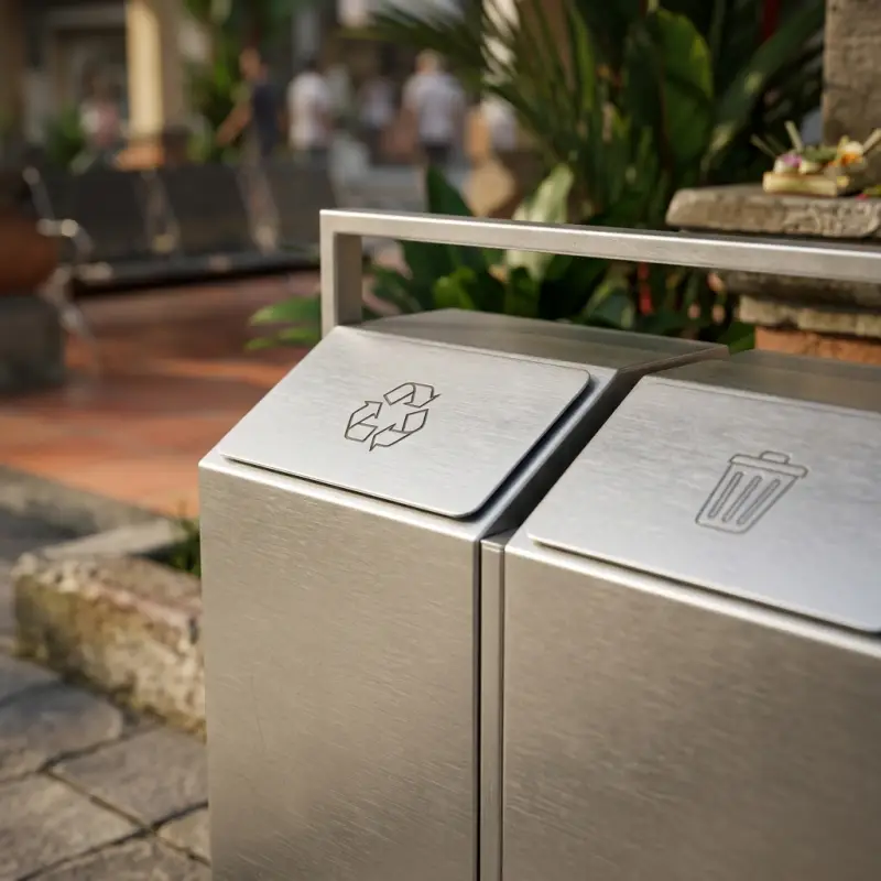 Tempat Sampah Stainless Steel Rangka Terbuka Tutup Miring [3]