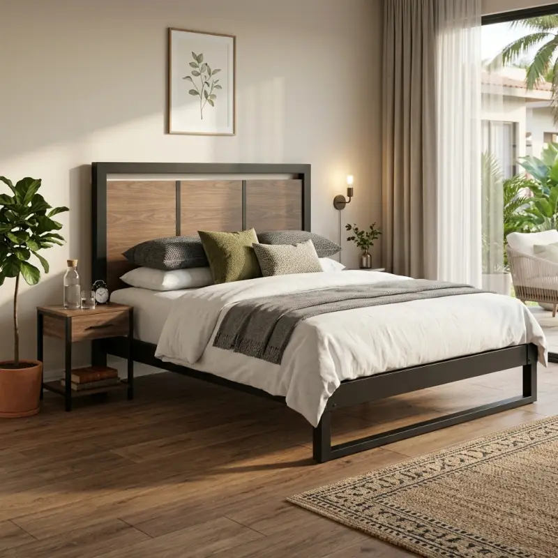 Tempat Tidur Besi Kayu Gaya Industrial [2]