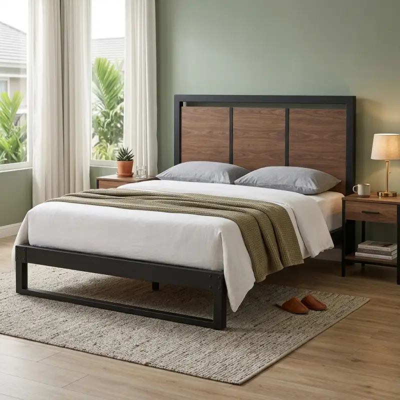 Tempat Tidur Besi Kayu Gaya Industrial [4]
