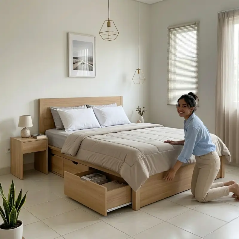 Tempat Tidur Kayu dengan Laci Penyimpanan Bawah [5]