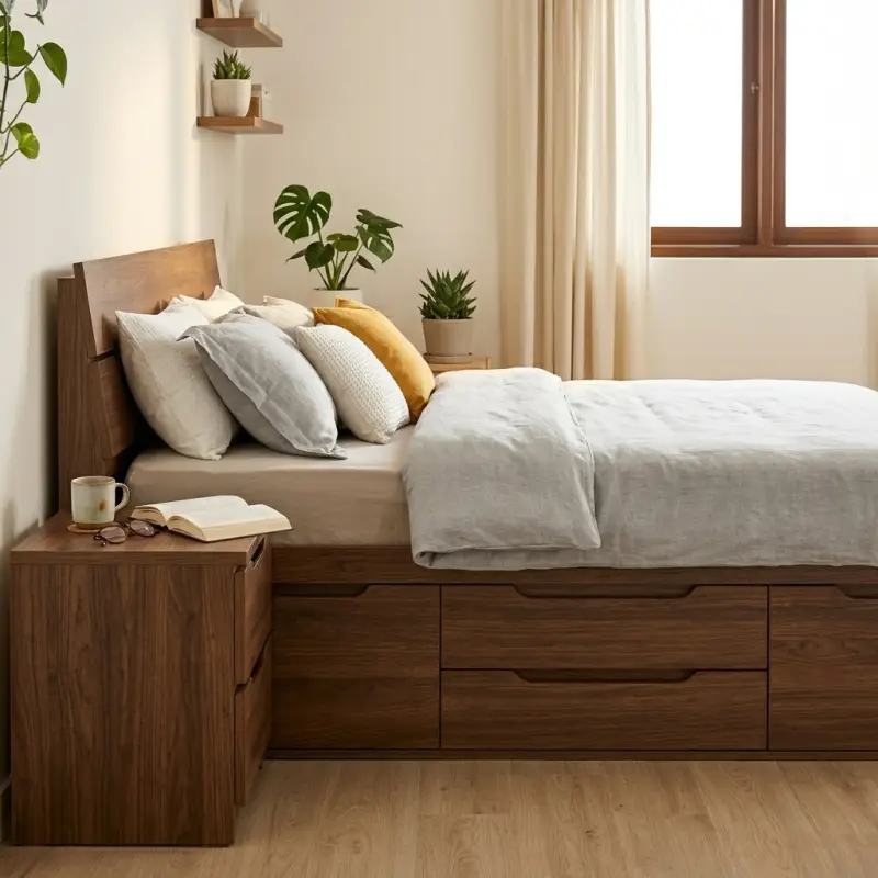 Tempat Tidur Kayu Laci Bawah Headboard Horizontal [3]