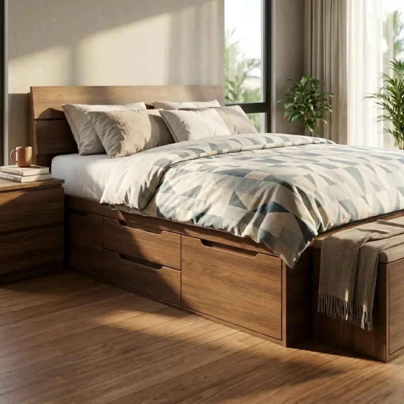 Tempat Tidur Kayu Laci Bawah Headboard Horizontal [5]