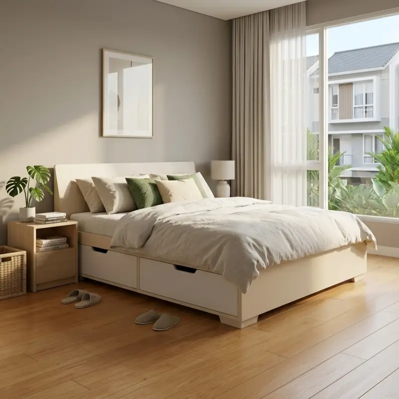Tempat Tidur Laci Bawah Minimalis Finishing Putih [4]