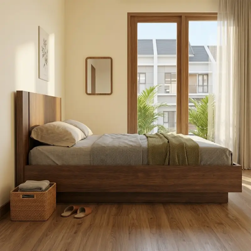 Tempat Tidur Platform Kayu Walnut Finishing Natural [3]
