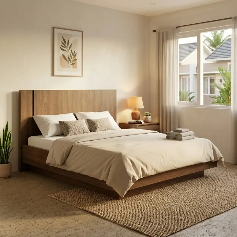 Tempat Tidur Platform Kayu Walnut Finishing Natural [5]