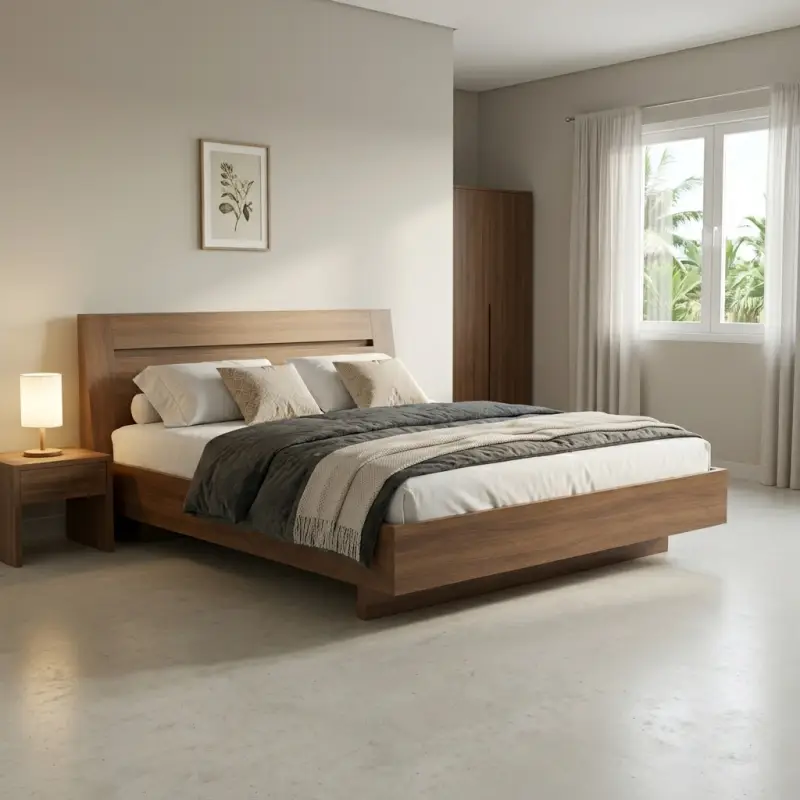 Tempat Tidur Platform Kayu Walnut Minimalis [2]