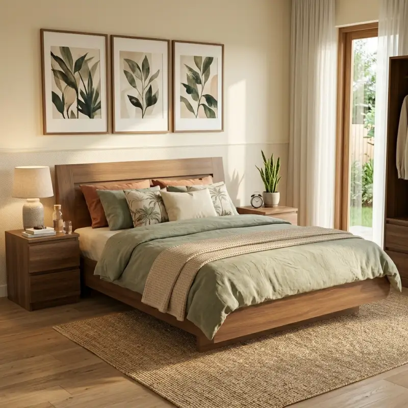 Tempat Tidur Platform Kayu Walnut Minimalis [4]