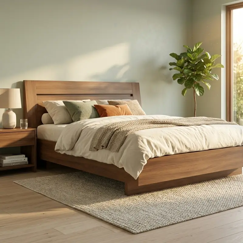 Tempat Tidur Platform Kayu Walnut Minimalis [5]
