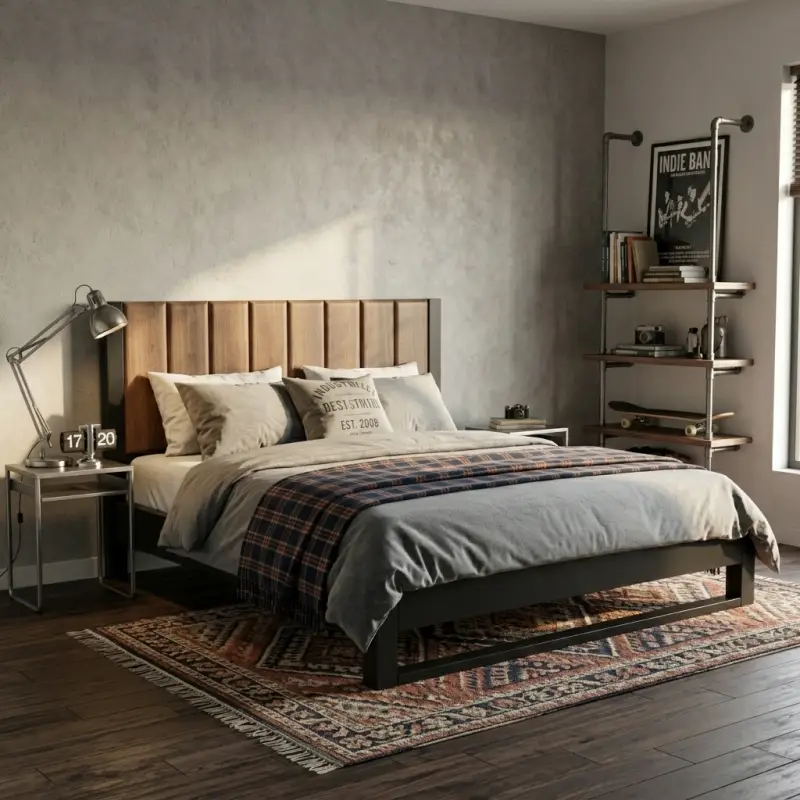 Tempat Tidur Rangka Besi Headboard Panel Kayu [5]