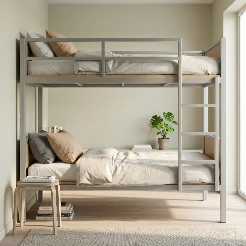 Tempat Tidur Susun Rangka Besi Panel Kayu [2]