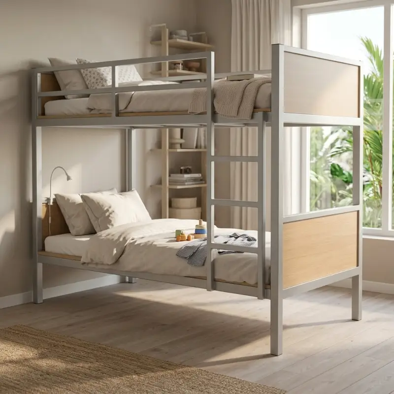 Tempat Tidur Susun Rangka Besi Panel Kayu [5]