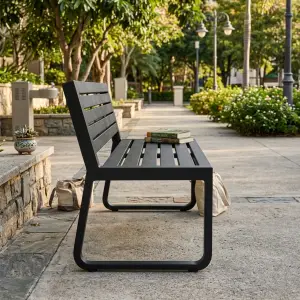 Bangku Taman Besi Finishing Powder Coat Hitam dengan Sandaran [3]