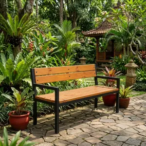 Bangku Taman Besi Kayu 2 Dudukan