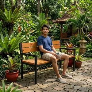 Bangku Taman Besi Kayu 2 Dudukan [4]