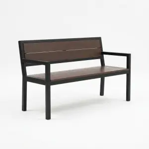 Bangku Taman Besi Kayu dengan Sandaran dan Armrest