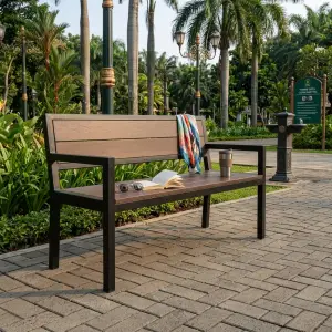 Bangku Taman Besi Kayu dengan Sandaran dan Armrest [4]
