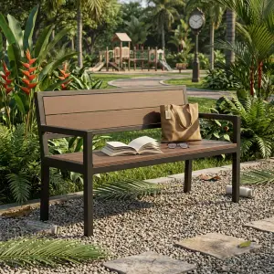 Bangku Taman Besi Kayu dengan Sandaran dan Armrest [5]