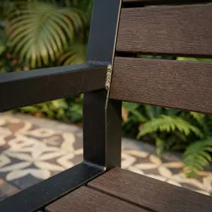 Bangku Taman Besi Kayu Minimalis dengan Armrest [4]