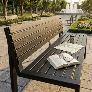 Bangku Taman Besi Slat Sandaran [3]