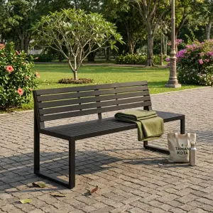 Bangku Taman Besi Slat Sandaran [4]