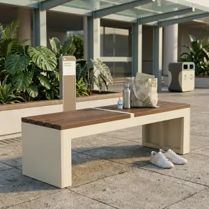 Bangku Taman Kayu Slat dengan Rangka Panel Minimalis
