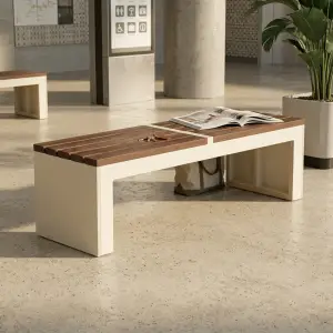 Bangku Taman Kayu Slat dengan Rangka Panel Minimalis [3]