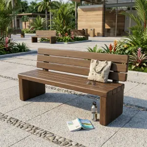 Bangku Taman Kayu Solid dengan Sandaran