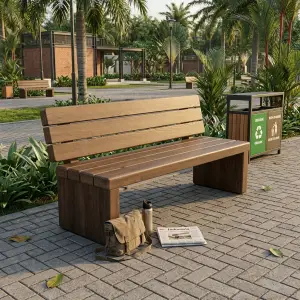 Bangku Taman Kayu Solid dengan Sandaran [4]