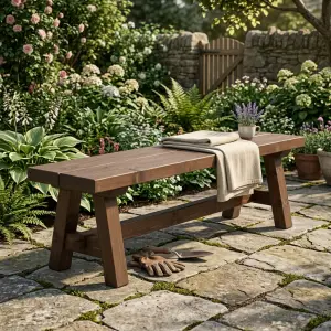 Bangku Taman Kayu Solid Gaya Rustic A-Frame [2]