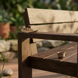 Bangku Taman Kayu Solid Minimalis dengan Sandaran dan Armrest [2]