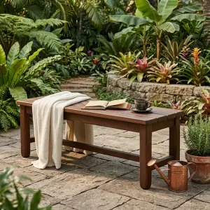 Bangku Taman Kayu Solid Tanpa Sandaran [4]